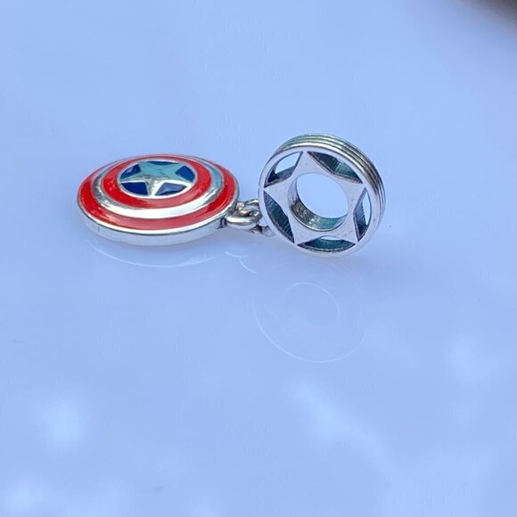 💜 Sterling Silver Marvel The Avengers Captain America Shield Dangle Charm - Picture 6 of 7